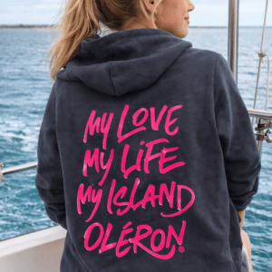Sweat Zippé Bella Gris foncé et Ecriture Rose