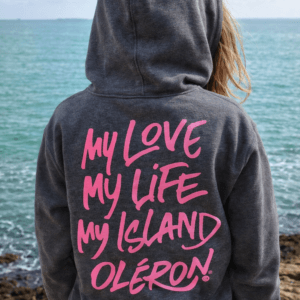 Hoodie Gris chiné et Ecriture Rose