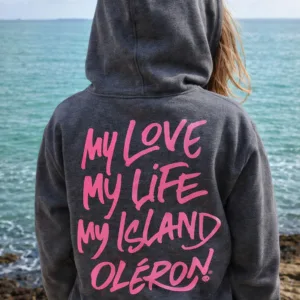 Hoodie Gris chiné et Ecriture Rose