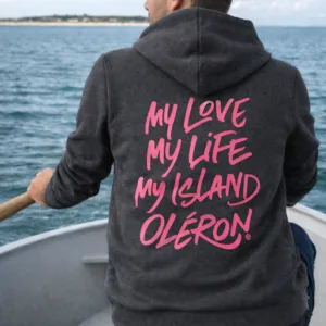 Sweat Hoodies Noir Chiné Et Rose