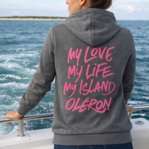 Sweat Zippé Bella Gris Souris et Ecriture Rose